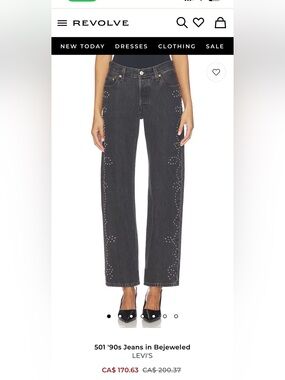 LEVI’S 501 '90s Jeans in Bejeweled. Charcoal. Size 25. NWT